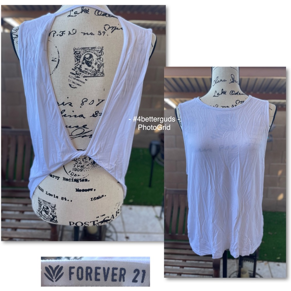 Forever 21 Tank Top Lightweight  Knotted Open Back White Size Medium